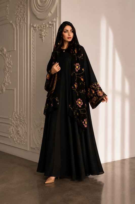 The Amara Embroidered Abaya – Black